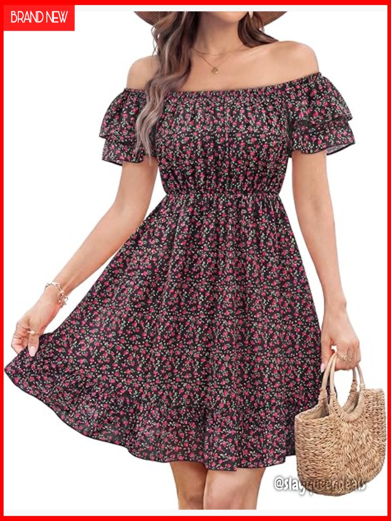 Off The Shoulder Floral Mini Dress Flowy Boho Summer